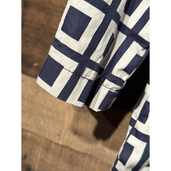 TALBOTS PET NAVY BLUE WHITE GEOMETRICAL SQUARE ART RAIN JACKET COAT TOP 8P $139 - Picture 8 of 9